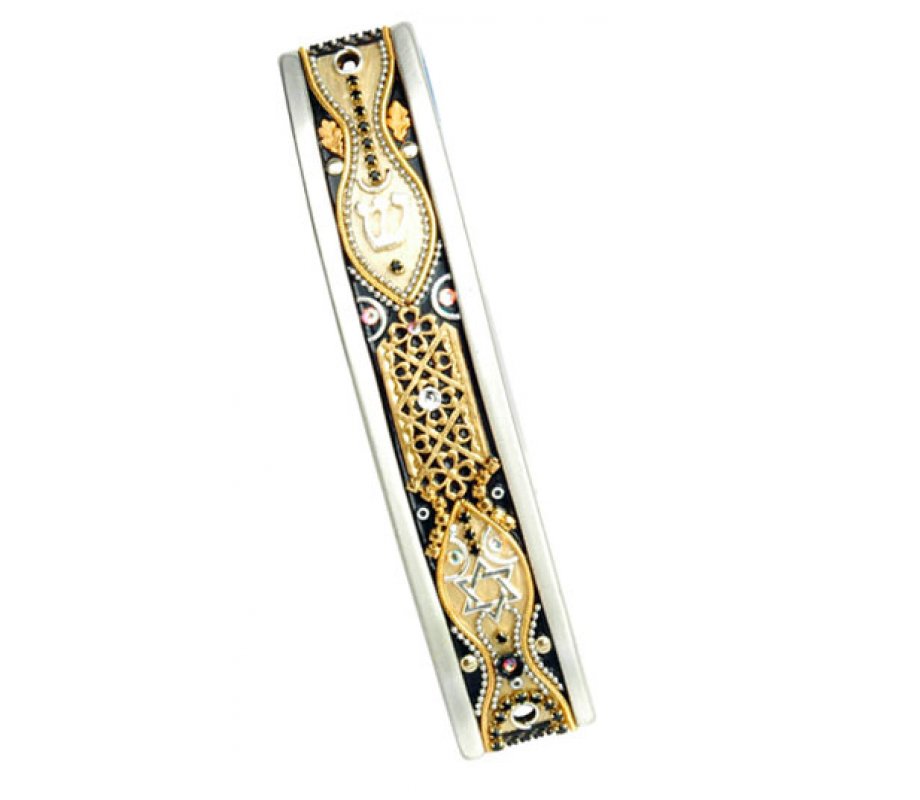 Black and Gold Curved Mezuzah Case - Shahaf