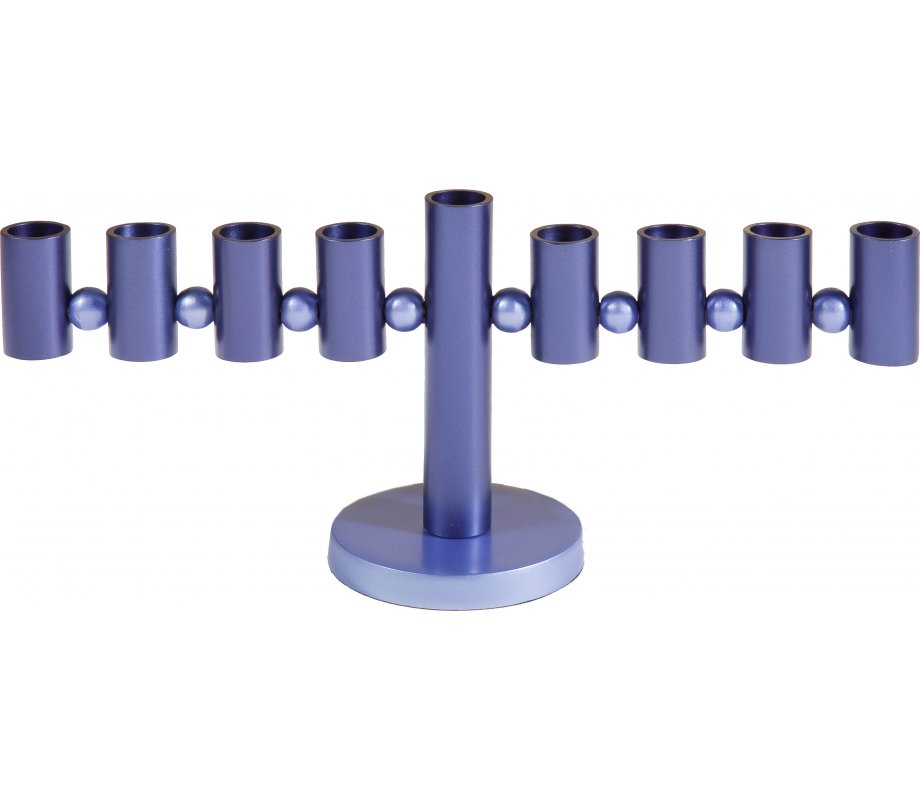 Blue Anodized Aluminum Tubes and Circle Hanukkah Menorah - Yair Emanuel