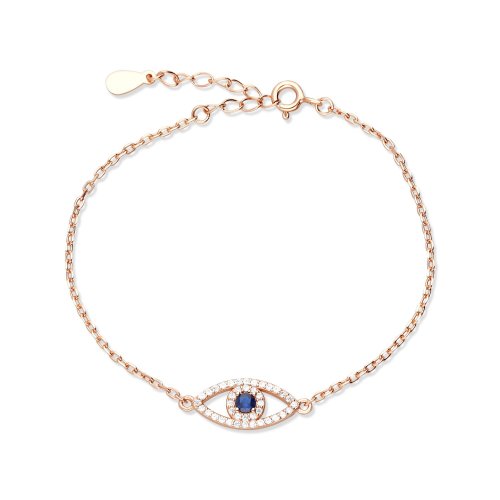 Blue Evil Eye of Protection on Sterling Silver Bracelet - Choice of Gold or Silver Finish