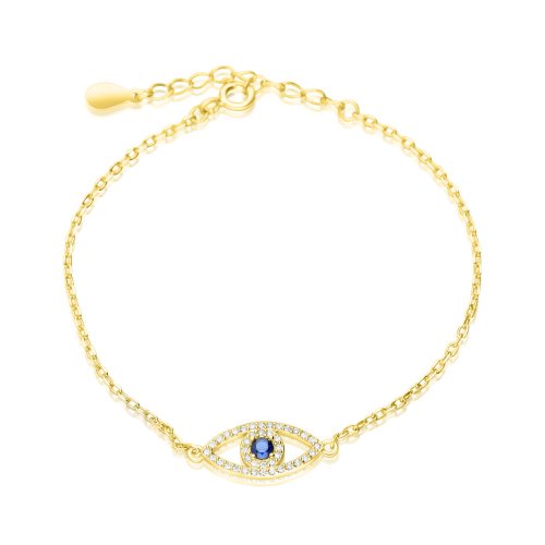 Blue Evil Eye of Protection on Sterling Silver Bracelet - Choice of Gold or Silver Finish