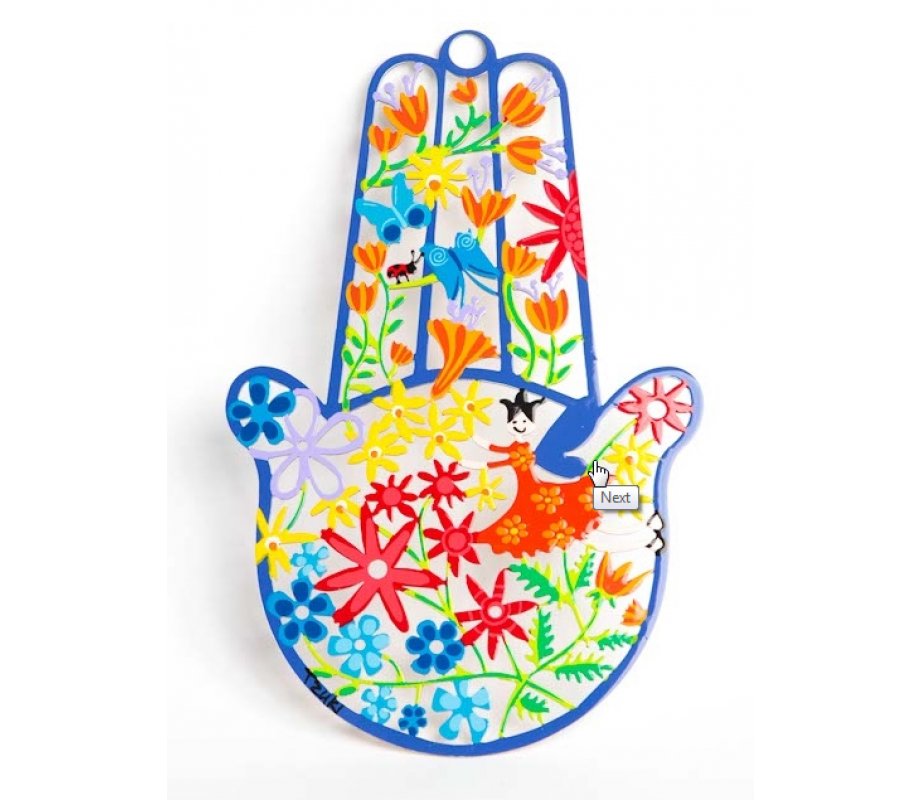 Blue Frame Hamsa with Colorful Spring Flowers by Tzuki