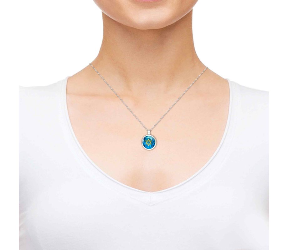 Blue Silver Star of David Necklace with Shema Yisrael Prayer by Nano Jewelry