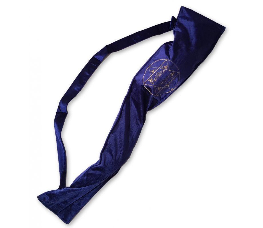 Blue Velvet Yemenite Shofar Pouch - Embroidered Gold Jerusalem & Star of David