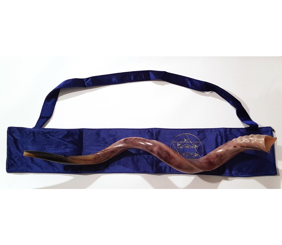 Blue Velvet Yemenite Shofar Pouch - Embroidered Gold Jerusalem & Star of David