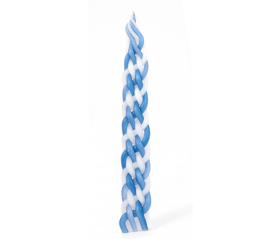 Blue and White Handcrafted Paraffin Wax Braided Havdalah Candle