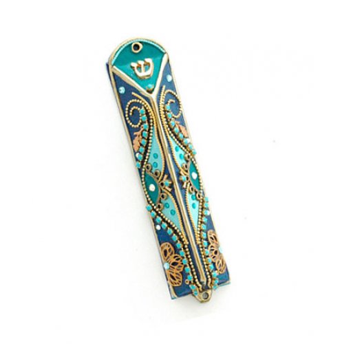 Blue-Green Triangle Mezuzah case by Shahaf