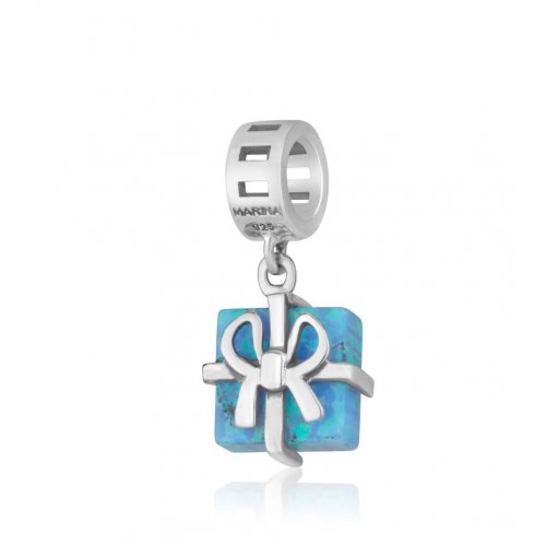 Bracelet Charm, Blue-green Opal in Gift Wrap Package - Sterling Silver