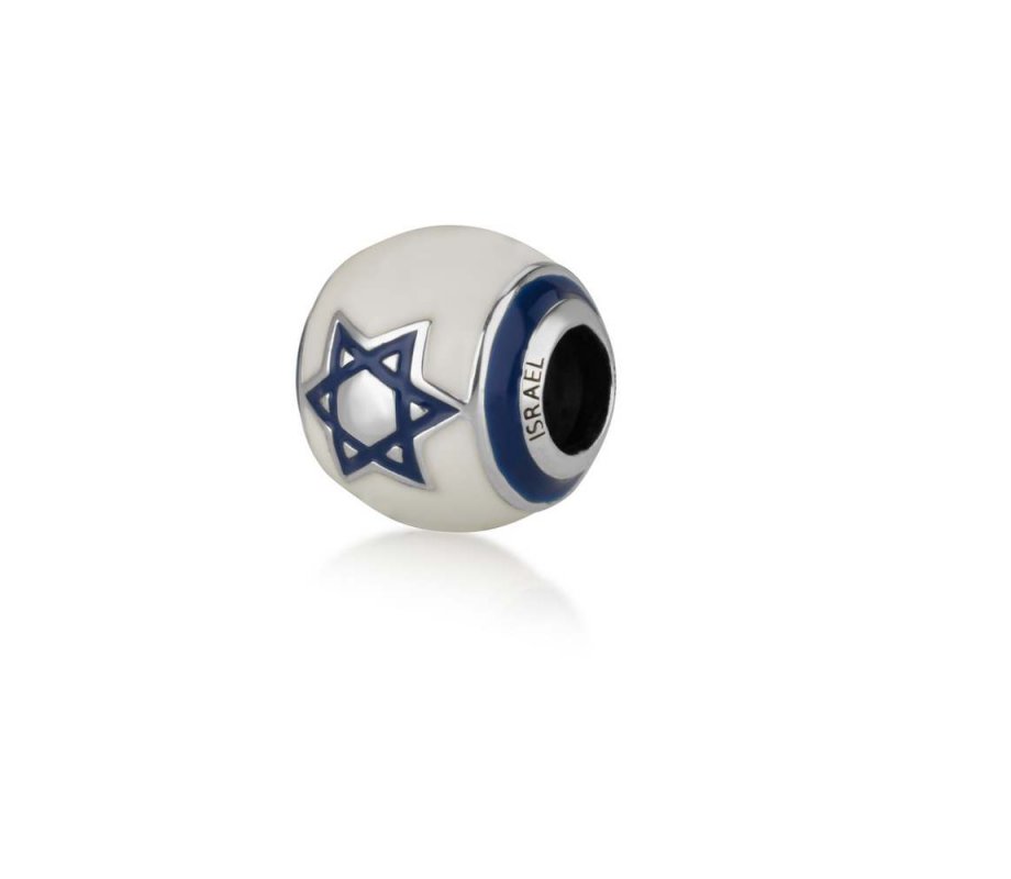 Bracelet Charm, Israel Flag in White and Blue enamel - Sterling Silver