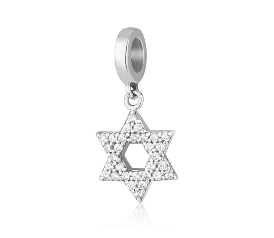 Bracelet Charm, Star of David filled with Crystal Stones - Sterling Silver