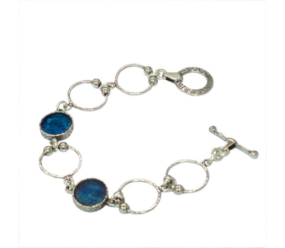 Bracelet, Sterling Silver Open Circles and Circular Roman Glass - Michal Kirat