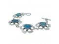 Bracelet of Hammered Sterling Silver Petalled Flowers with Roman Glass Center