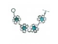 Bracelet of Hammered Sterling Silver Petalled Flowers with Roman Glass Center
