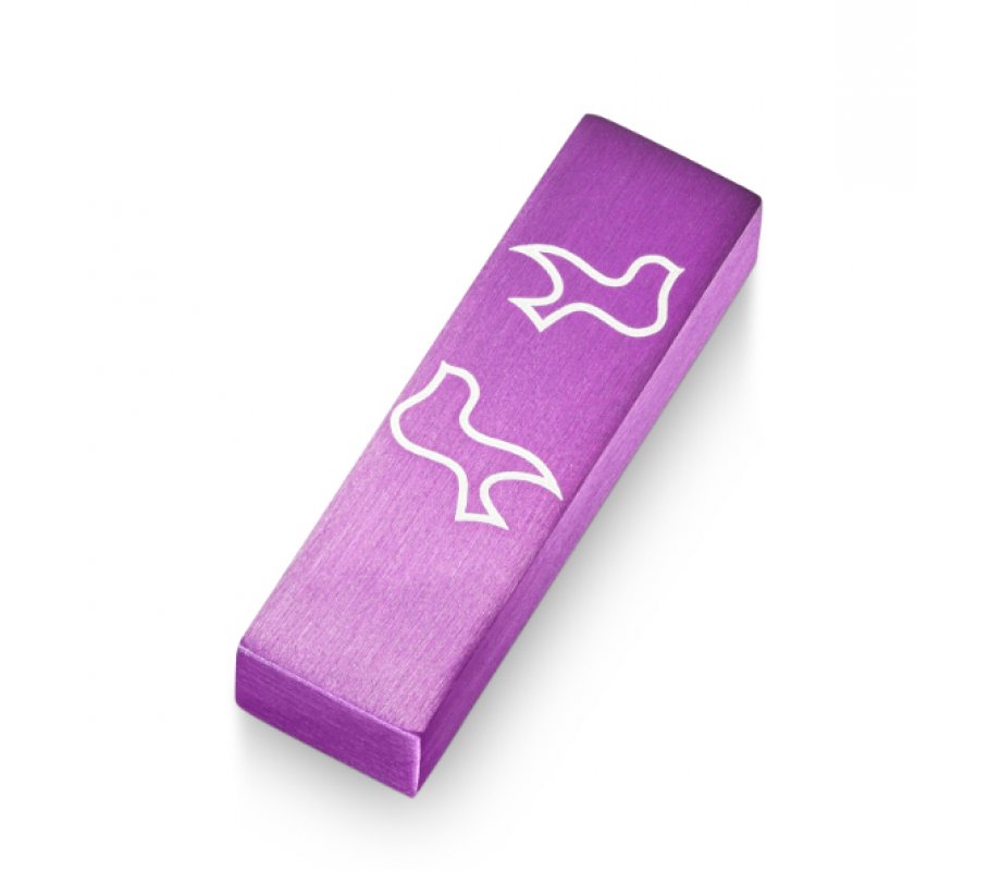 Brushed Aluminum Car Mezuzah Peace Doves, Purple - Adi Sidler