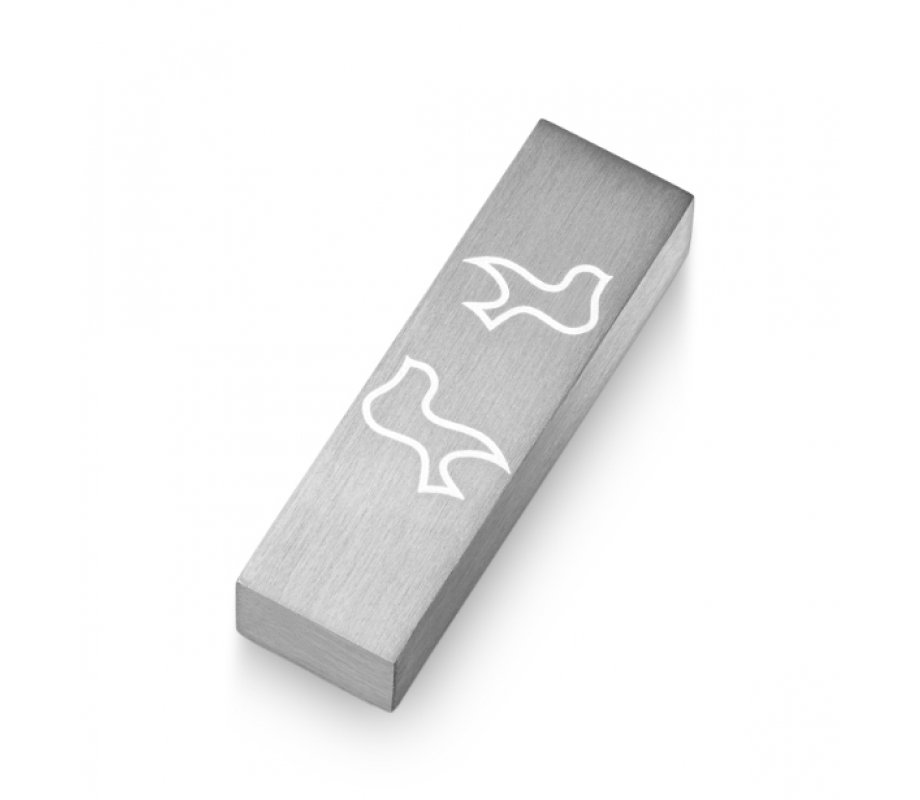 Brushed Aluminum Car Mezuzah Peace Doves, Silver - Adi Sidler