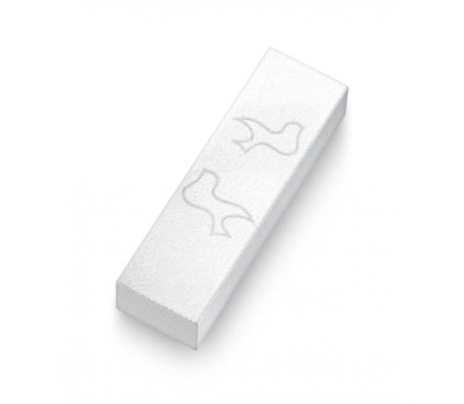 Brushed Aluminum Car Mezuzah Peace Doves, White - Adi Sidler