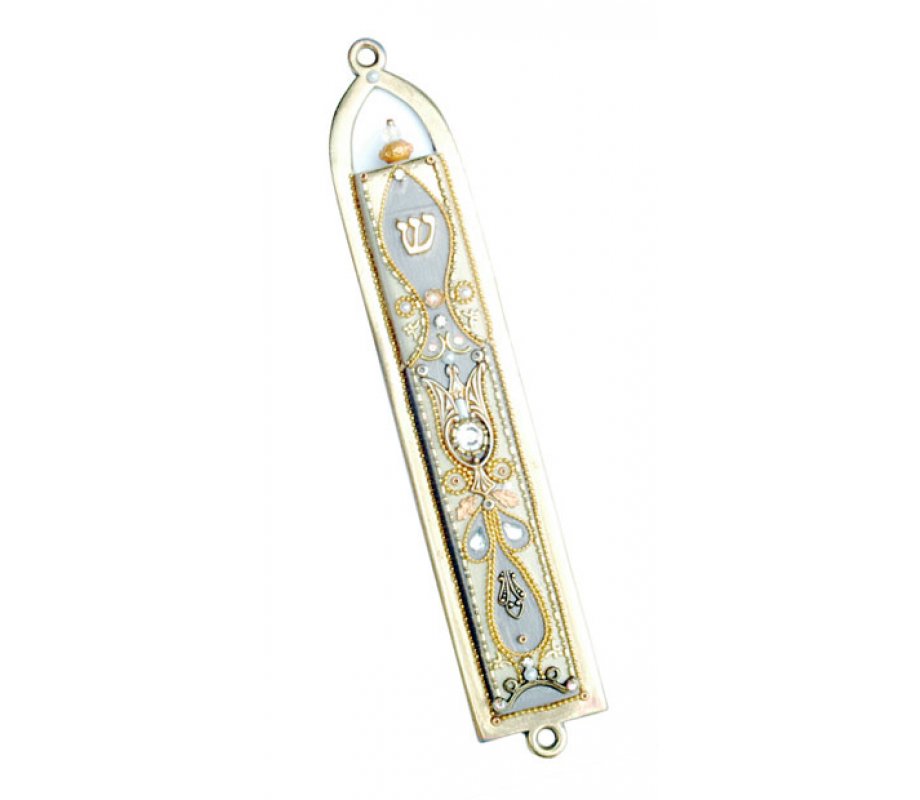 Center Crystal Flower Mezuzah Case - Shahaf