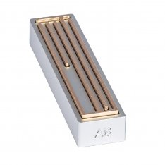 Champagne on Gray Modern Shin Daled Yud Design Israel Museum Mezuzah Case