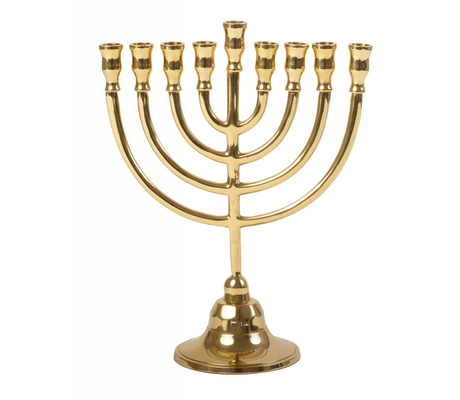 Classic Branched Hanukkah Menorah, Brass at 9