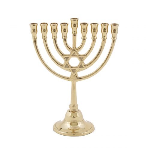 Classic Brass Branched Hanukkah Menorah with Star of David, 9