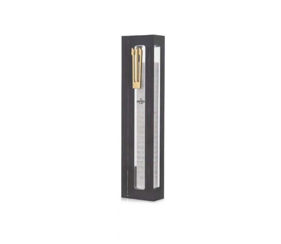 Clear Acrylic Mezuzah Case with Dark Gray Frame, Silver or Gold Shin - Dorit Judaica