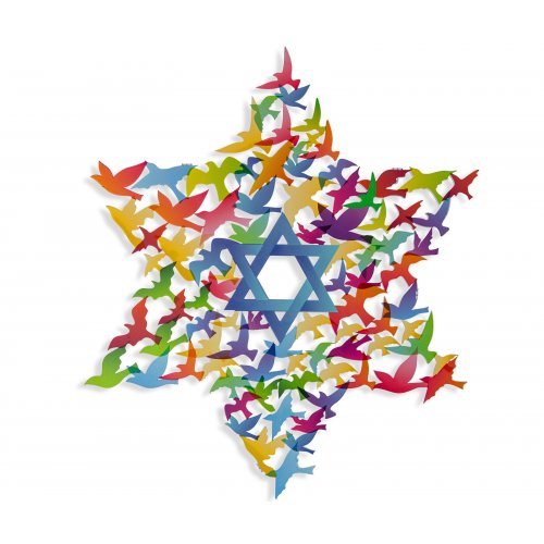 Colorful Wall Art, Star of David and Multiple Peace Doves - Dorit Judaica