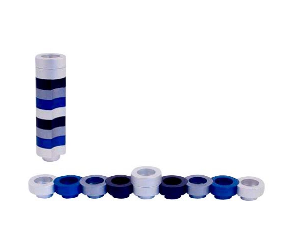 Compact Doughnut Travelling Menorah, Blue Silver and Black Colors - Agayof