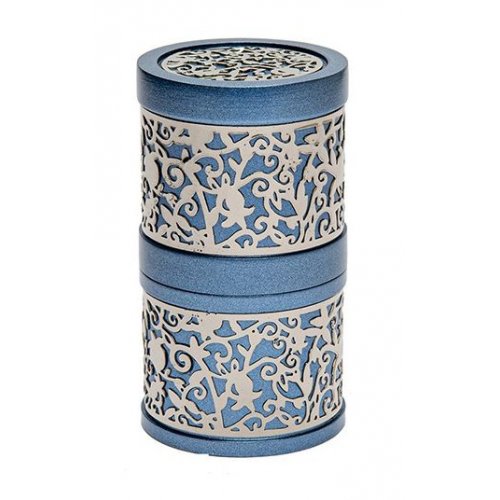 Compact Havdalah Spice Box and Candle Holder with Cutout Design, Blue - Yair Emanuel