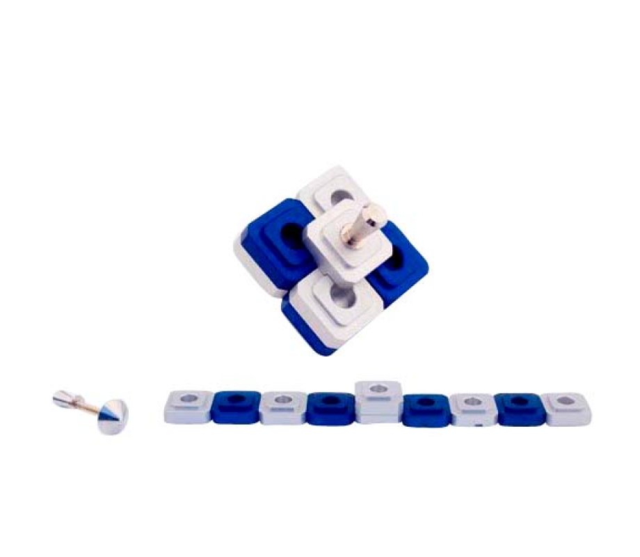Compact Two in One Dreidel Menorah , Blue and Silver and Black Colors - Agayof