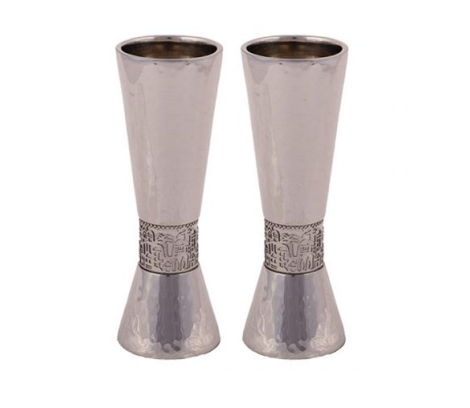 Cone Shaped Silver Candlestick with Hammered Silver Jerusalem Band - Yair Emanuel