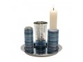 Contemporary 4-Piece Havdalah Set, Blue Stacked Discs - Yair Emanuel