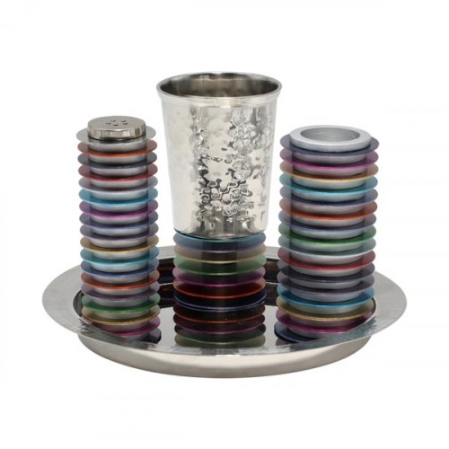 Contemporary 4-Piece Havdalah Set, Colored Stacked Discs - Yair Emanuel