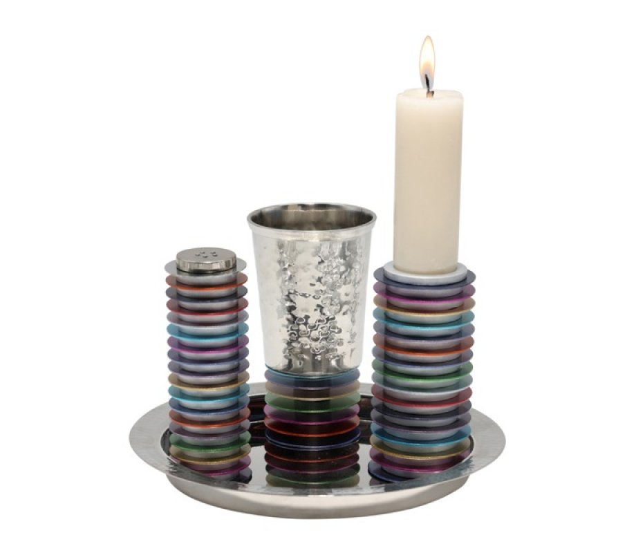 Contemporary 4-Piece Havdalah Set, Colored Stacked Discs - Yair Emanuel