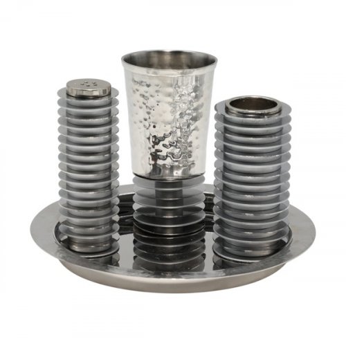 Contemporary 4-Piece Havdalah Set, Gray Stacked Discs - Yair Emanuel