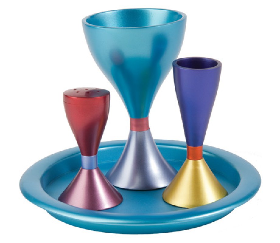 Contemporary Anodized Aluminum 4-Piece Havdalah Set, Multicolored - Yair Emanuel