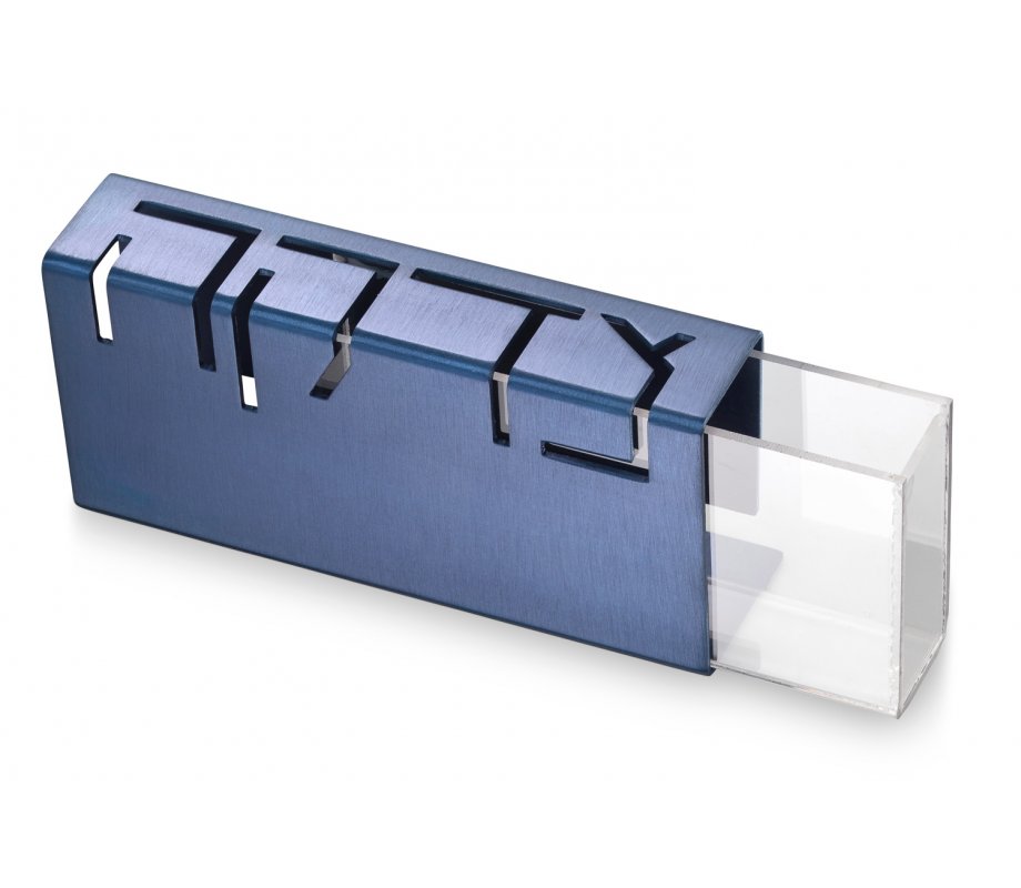 Contemporary Anodized Aluminum Charity Tzedakah Box, Blue - Adi Sidler