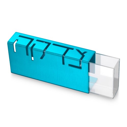 Contemporary Anodized Aluminum Charity Tzedakah Box, Turquoise - Adi Sidler