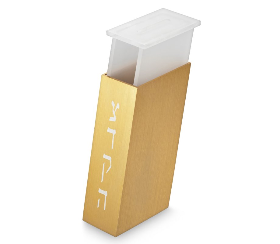 Contemporary Brushed Aluminum Tzedakah Charity Box, Gold - Adi Sidler