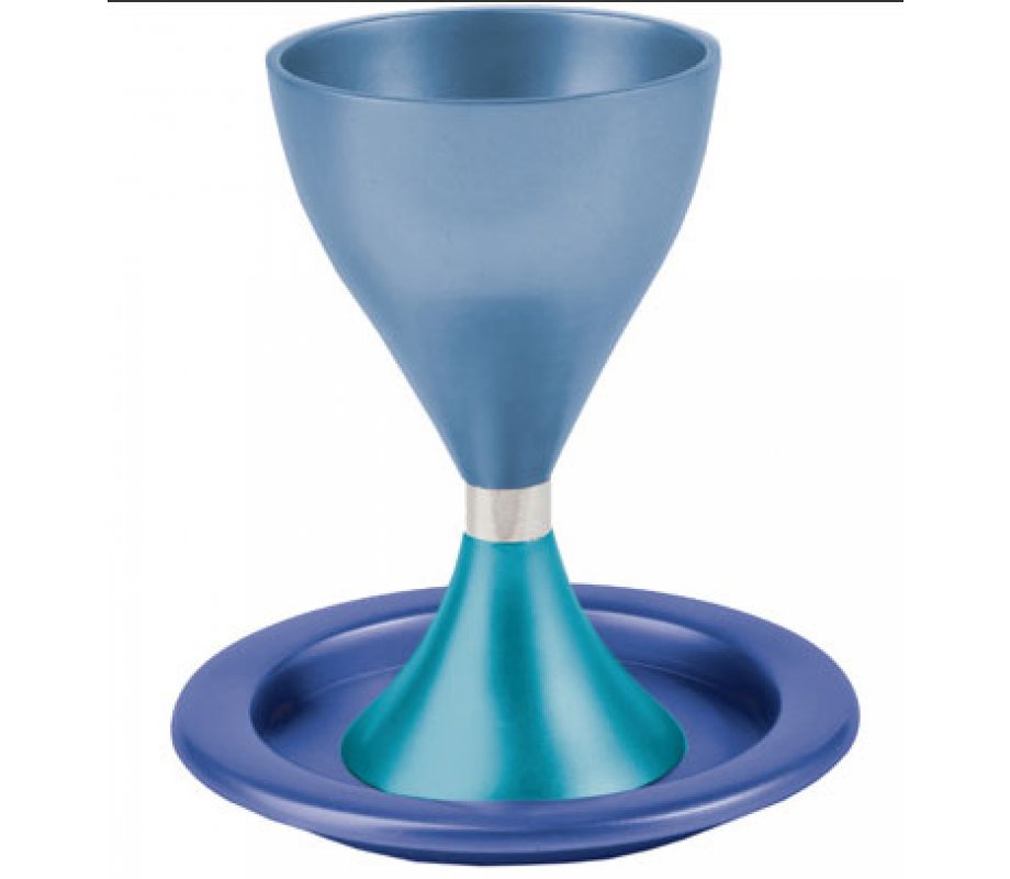 Contemporary Style Aluminum Kiddush Cup and Plate - Yair Emanuel