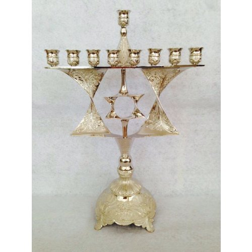 Cutout Star of David on Bronze Antique looking Hanukkah Menorah