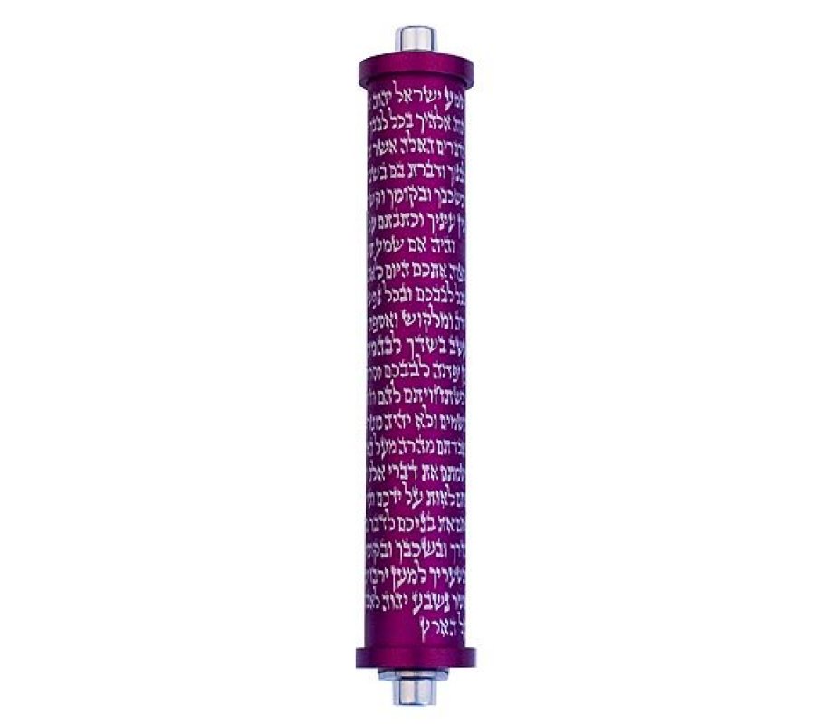 Cylinder Mezuzah Case with Shema Prayer in Dark Colors, 4 Inches Height - Agayof