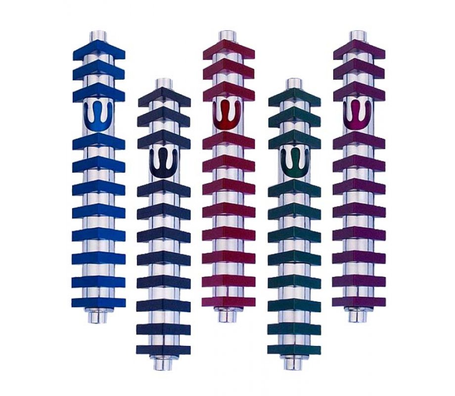 Cylinder Mezuzah Case with Triangles, Dark Colors at 6 Inches - Agayof