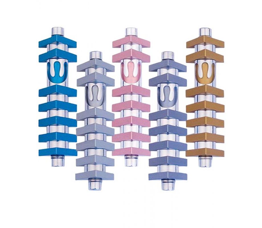 Cylinder Mezuzah Case with Triangles, Light Colors at 4 Inches Height - Agayof