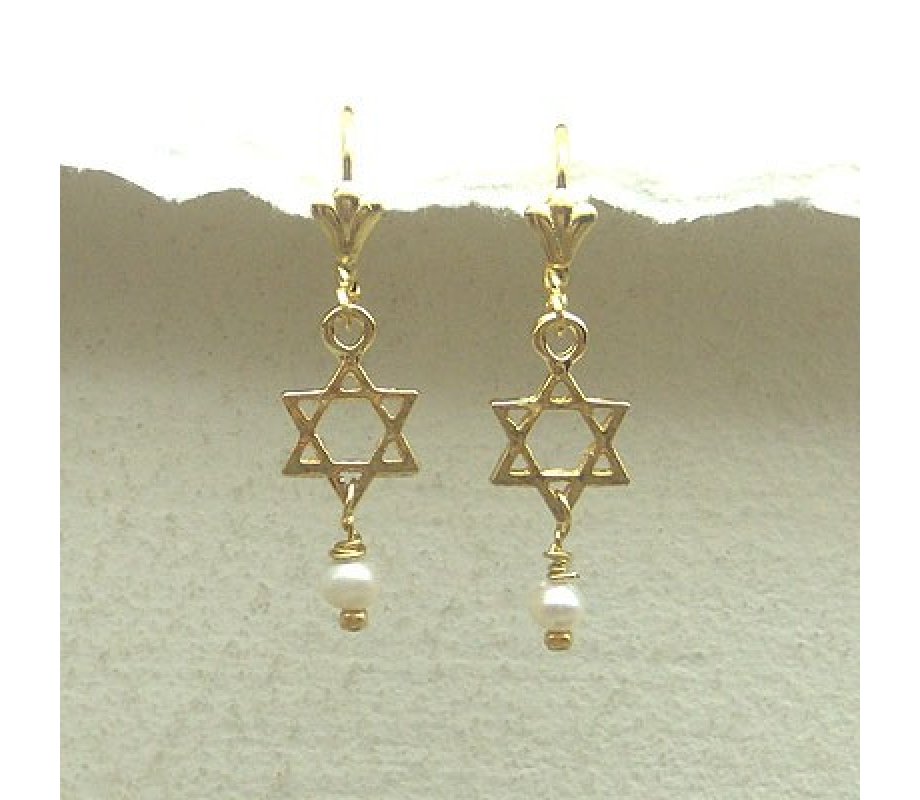 Dangle Star of David Earrings with Pearl by Edita