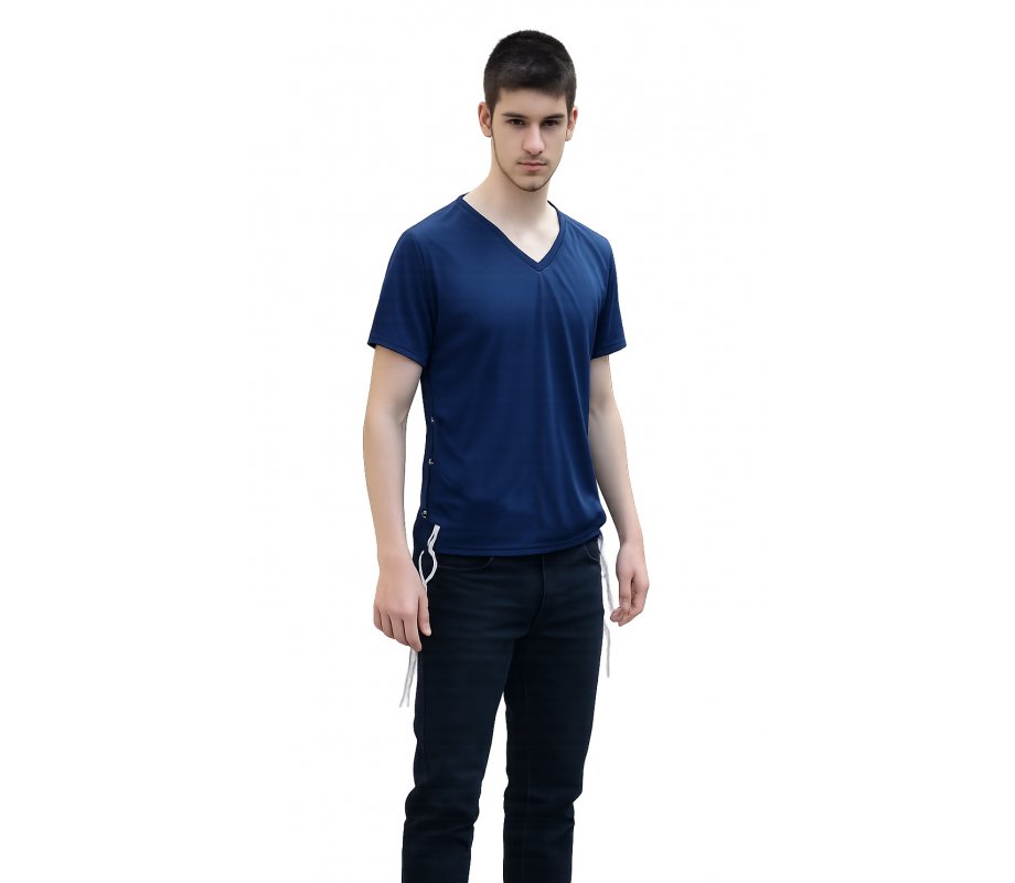 Dark Blue Adult T-Shirt with Tzitzit attached