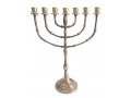 Dark Gold Seven Branch Menorah with Bead Decoration, Brass - 15