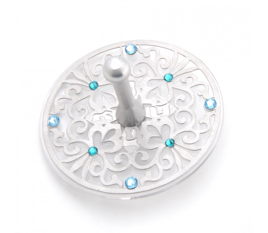 Decorative Dreidel with Flowers and Swarovski Stones on a Base - Dorit Judaica
