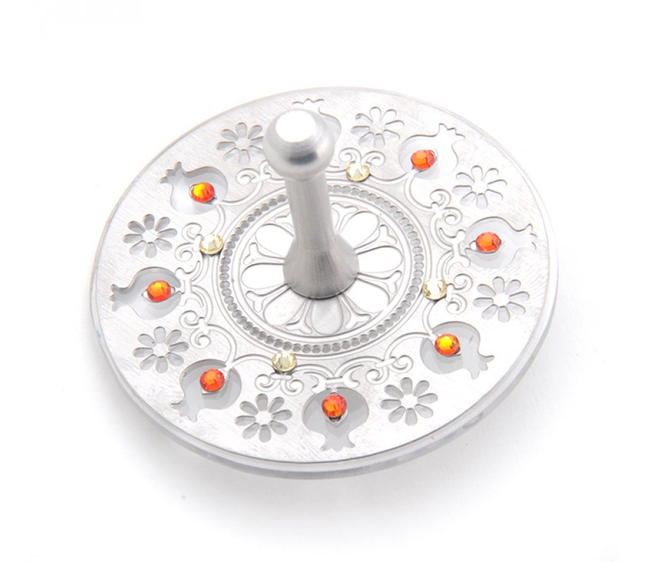 Decorative Dreidel with Pomegranates and Swarovski Stones on a Stand - Dorit Judaica