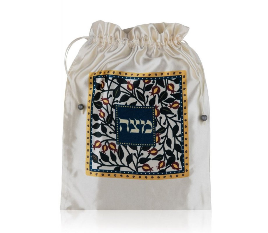 Decorative Satin Afikoman Bag, Gray and Orange Pomegranates - Dorit Judaica