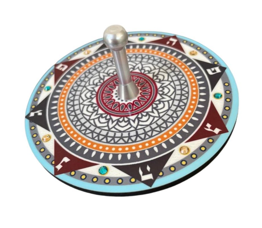 Decorative Sparkling Dreidel Nes Gadol Hayah Poh with Stand - Dorit Judaica