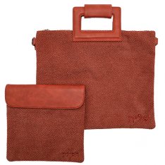 Deep Red Fabric and Faux Leather Tallit and Tefillin Bag Set - Embroidery